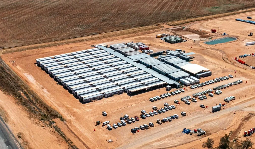 Aerial view of an APC accommodation village and car park on a remote Australian site