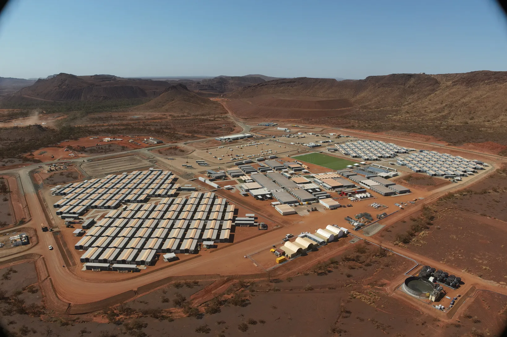 Aerial view of a 1600 person APC accommodation village in the Pilbara