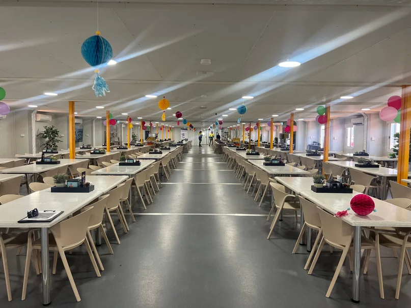 The main dining hall fitted out and ready for service